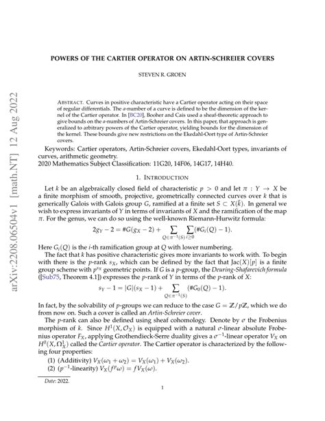 cartier operator|POWERS OF THE CARTIER OPERATOR ON ARTIN .